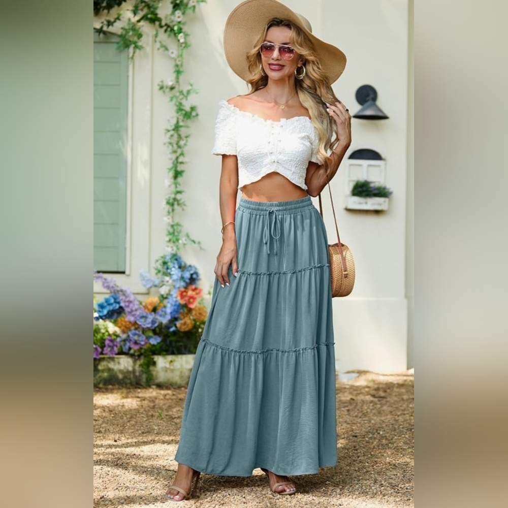 Elegant Blue Maxi Skirt - Picture 5 of 6